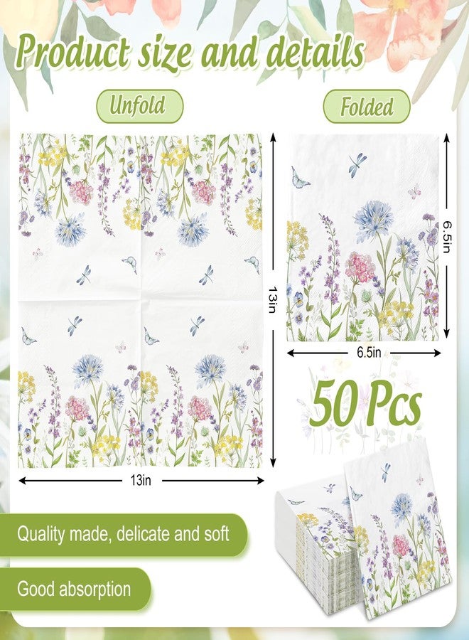 JarThenaAMCS 50Pcs Floral Paper Napkin Watercolor Pastel Flower Butterfly Luncheon Napkin Spring Dessert Dinner Hand Napkin for Wedding Baby Bridal Shower Birthday - Image 2